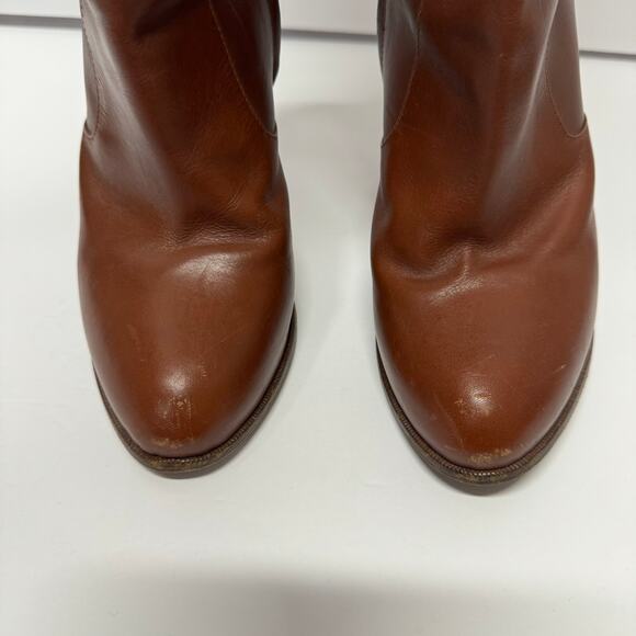 FENDI Women’s Cognac Brown Leather New High Heeled Boots Size 39 8.5 Gold Buckle - Picture 8 of 13